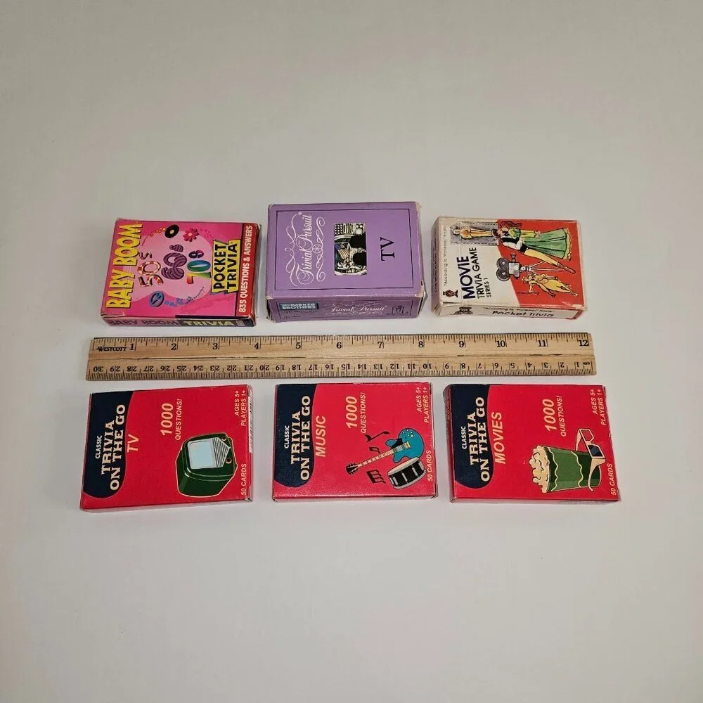 6 Trivia Cards Lot On Go Movies Music TV Baby Boom Trivial Pursuit Travel Games